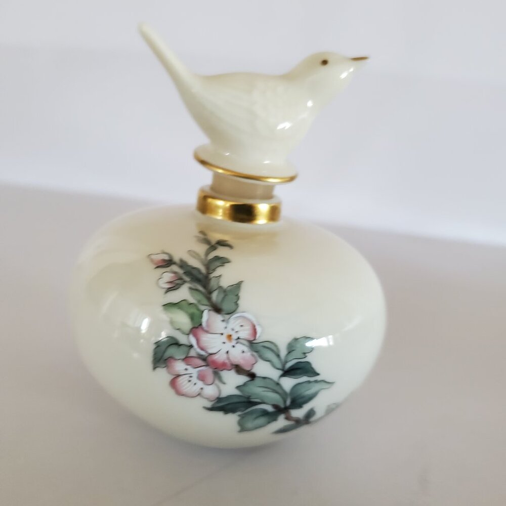 Vintage Lennox Serenade Porcelain Perfume Bottle with Bird Stopper
